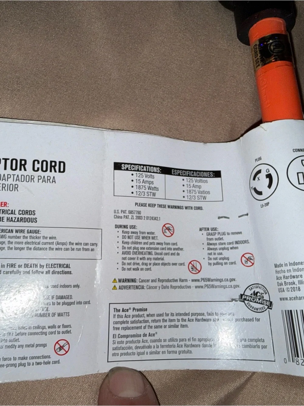 25 ft and RV Adapter Orange Outdoor/Indoor Power Cord
